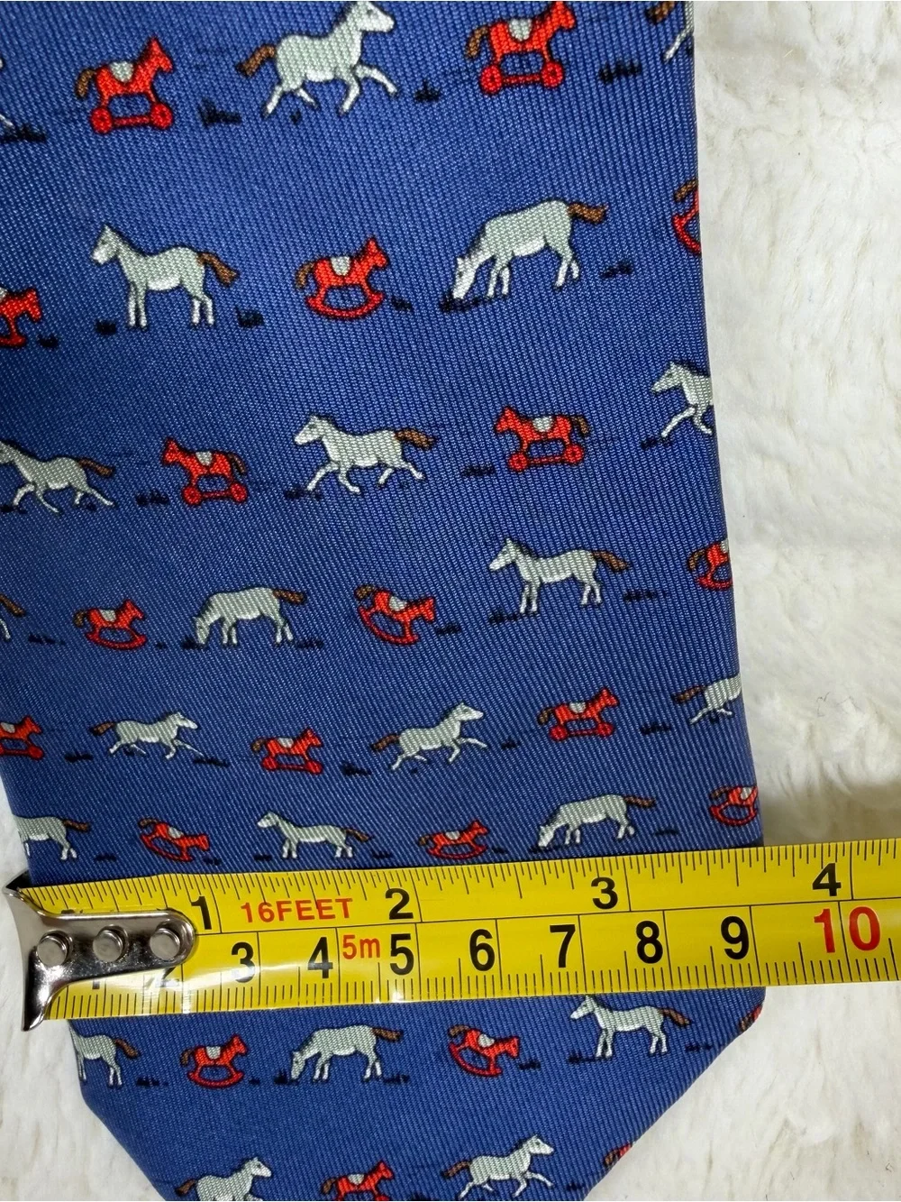 HERMES Horse print silk tie navy With Horse And Toy Horse